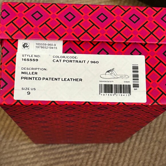 Tory Burch Miller Printed Patent Sandal Cat Portrait Grey Gray - Picture 7 of 15